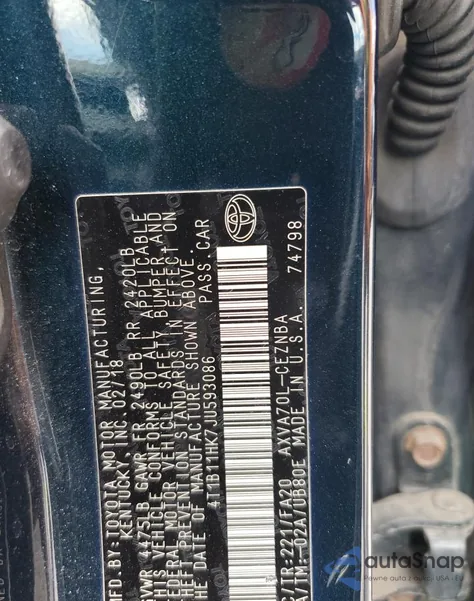 2018 Toyota Camry L from USA, damaged, VIN 4T1B11HK7JU593086